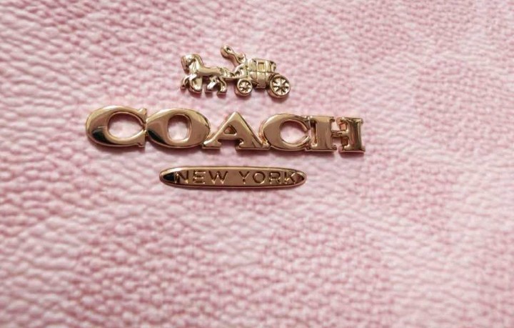 Coach Pink Signature Logo Shoulder Bag Zip Chain Strap Detachable Flower Charm
