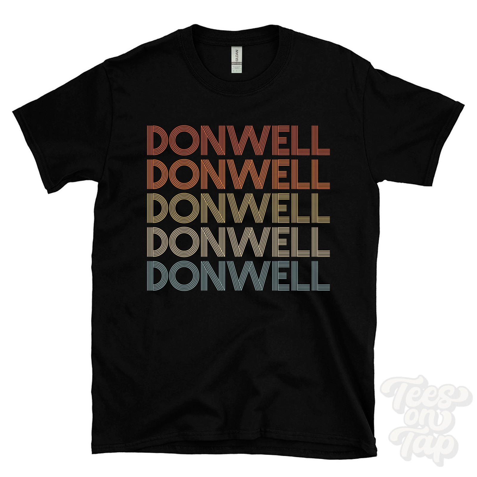 DONWELL REPEATED RETRO STYLE T-SHIRT mens & womens uk place name gift