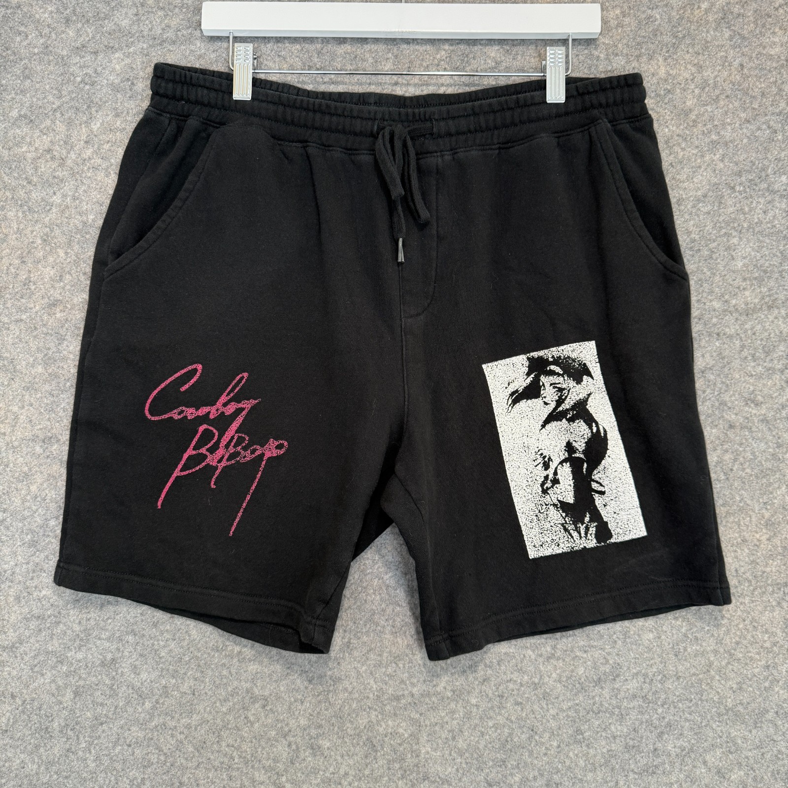 Atsuko Cowboy Bebop Sweat Shorts Mens XL Graphic Drawstring Black 8″ Inseam