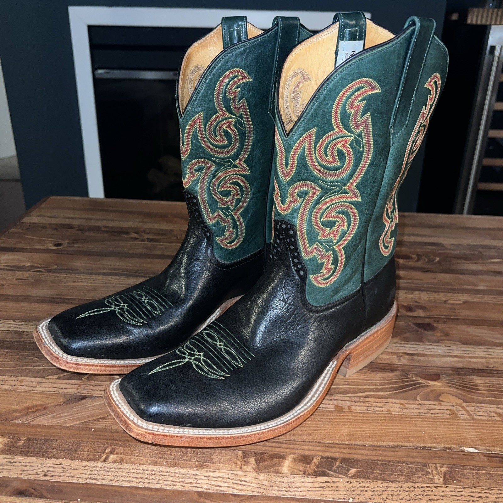 Rios of Mercedes Cowboy Boots Mens 10E2 Green Black Leather Western 4183K 100E