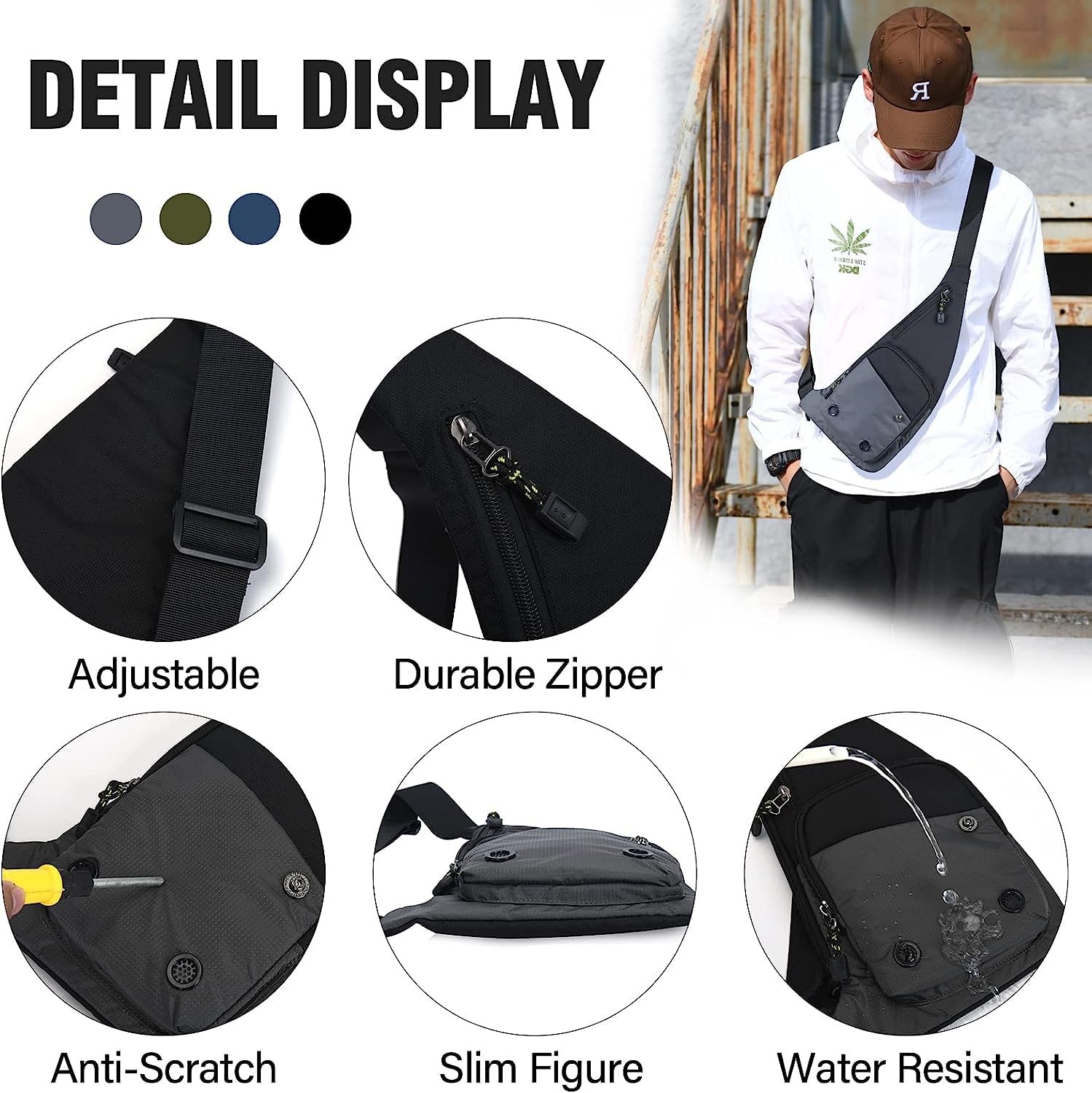 Small Sling Bag For Men Waterproof Crossbody Bag Man Purse Slim Chest Backpac…