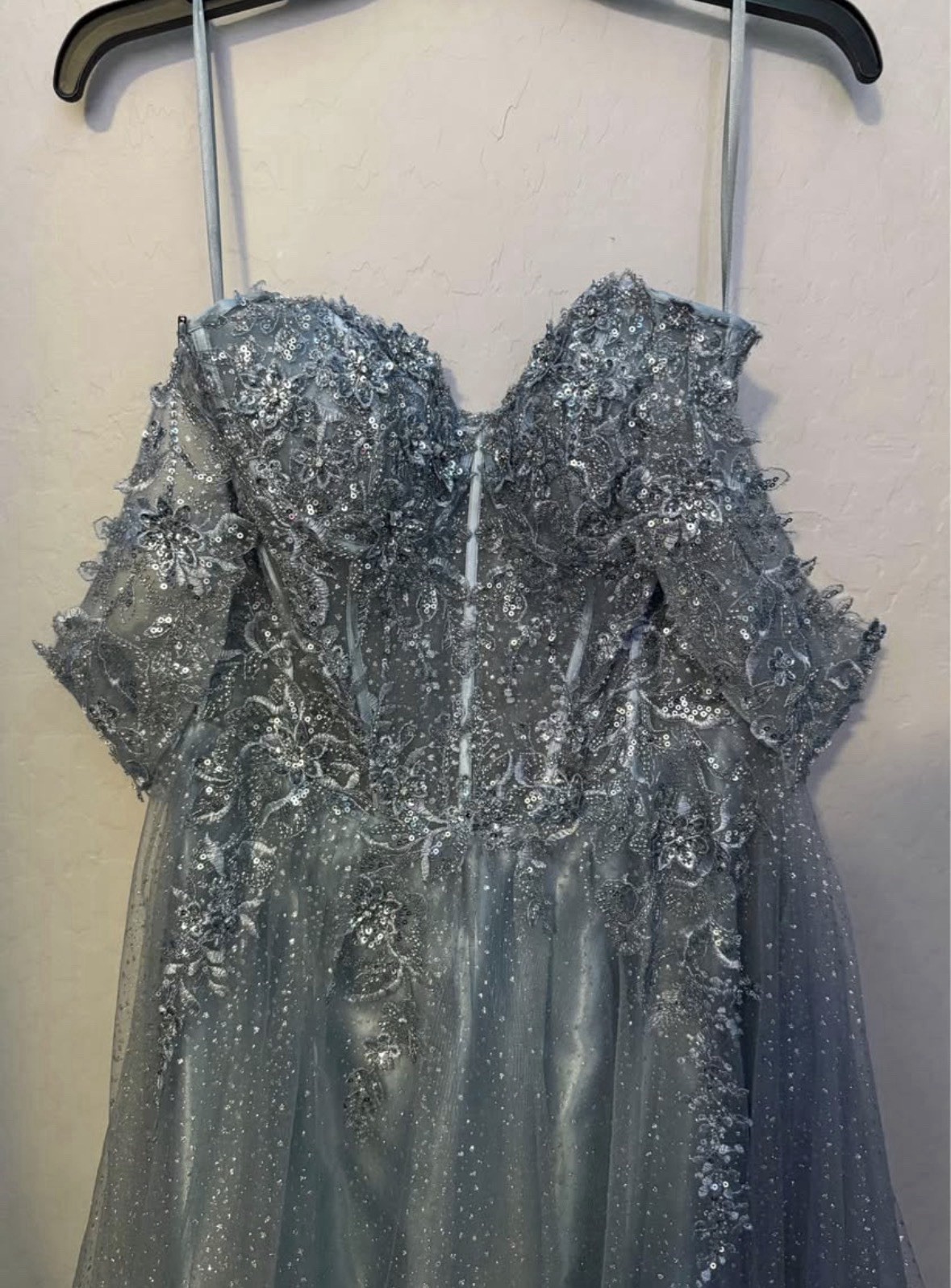 Ladivine by Cinderella Divine Women’s Blue Off Shoulder Formal Prom Dress