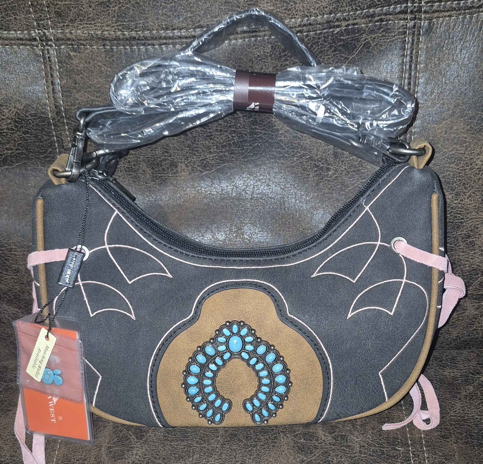 Montana West Western Crescent Shoulder Bag Zip Top Laced Studded Concho