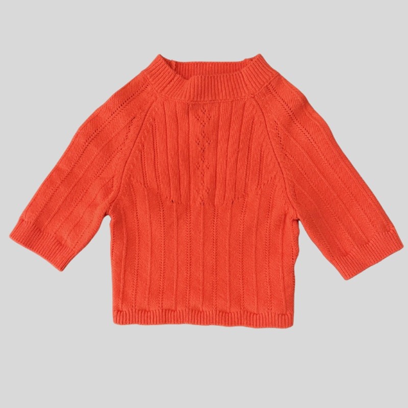 Intimately Free People Orange Pointelle Crop Knit Sweater 3/4 Sleeve XS