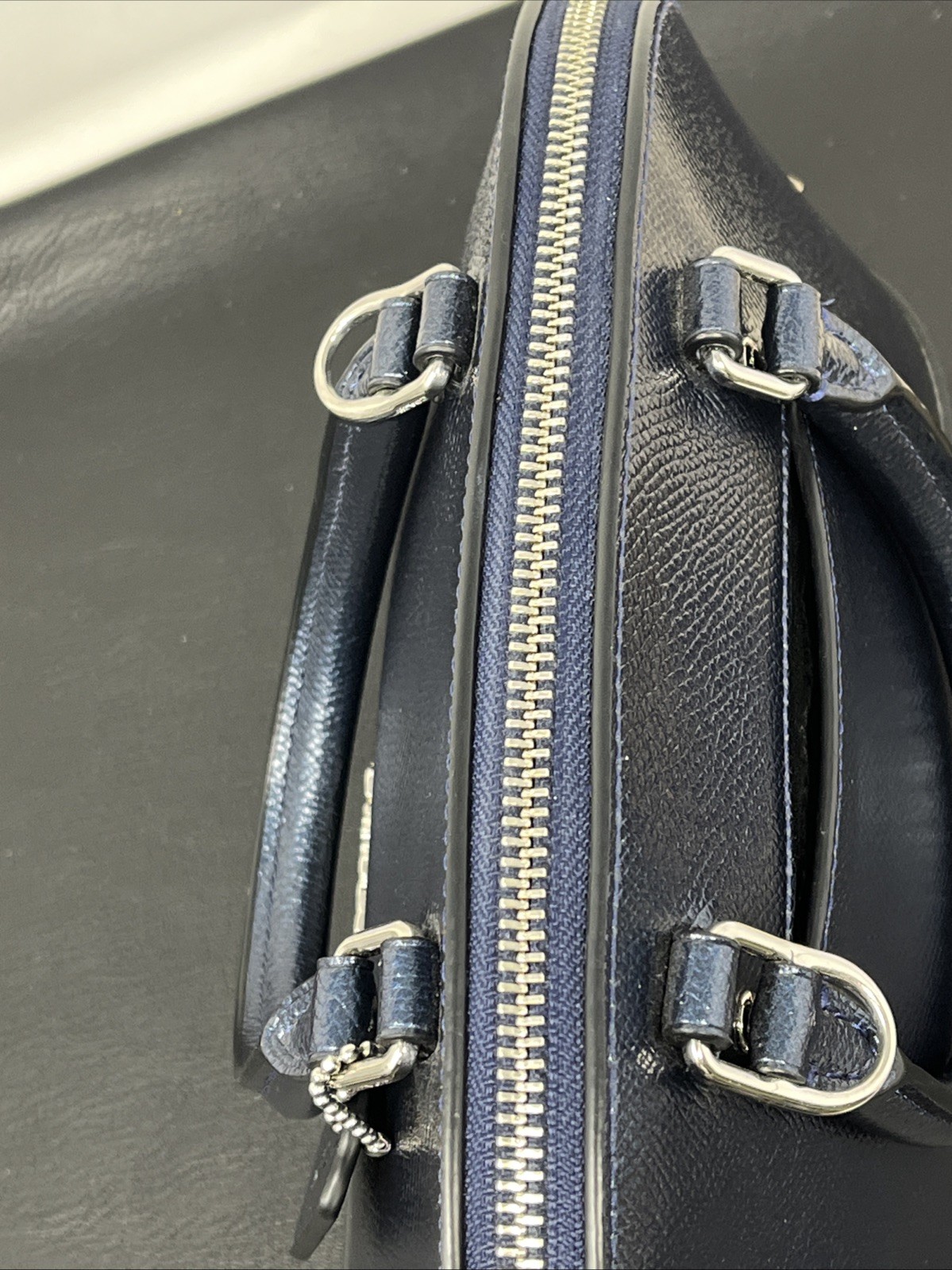 Coach Mini Sierra Satchel handbag Metallic Blue leather Crossbody Flaws