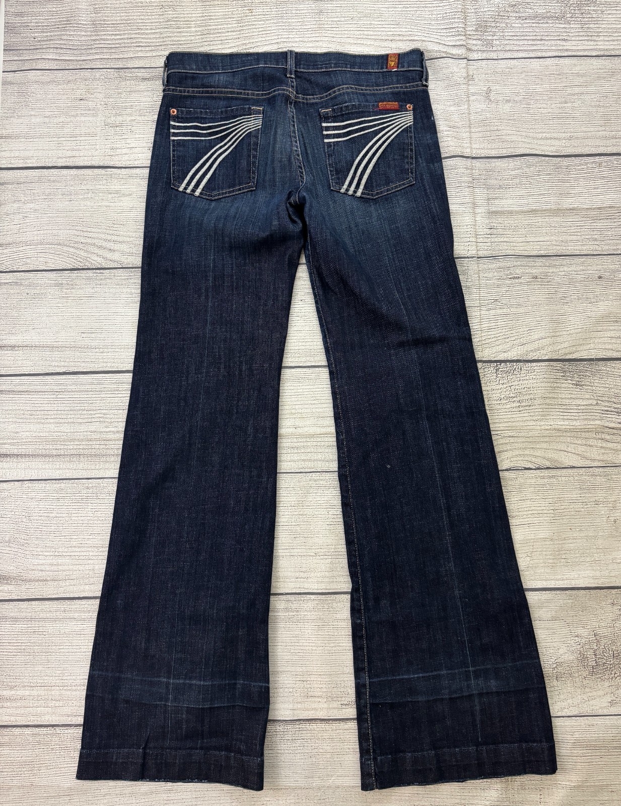 7 FOR ALL MANKIND DOJO Womens Sz 30 Dark Denim Flare Stretch Boho Jeans