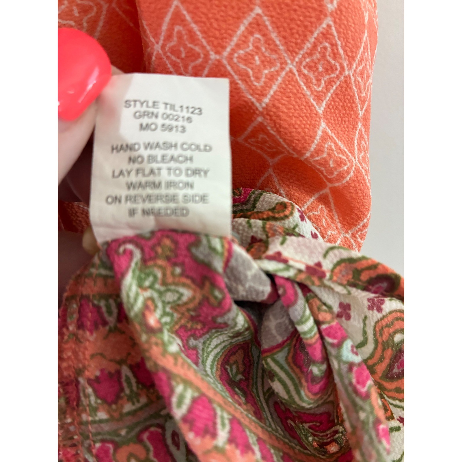 Fig and Flower Orange Pink Floral Geometric Sleeveless Blouse TIL1123 Large