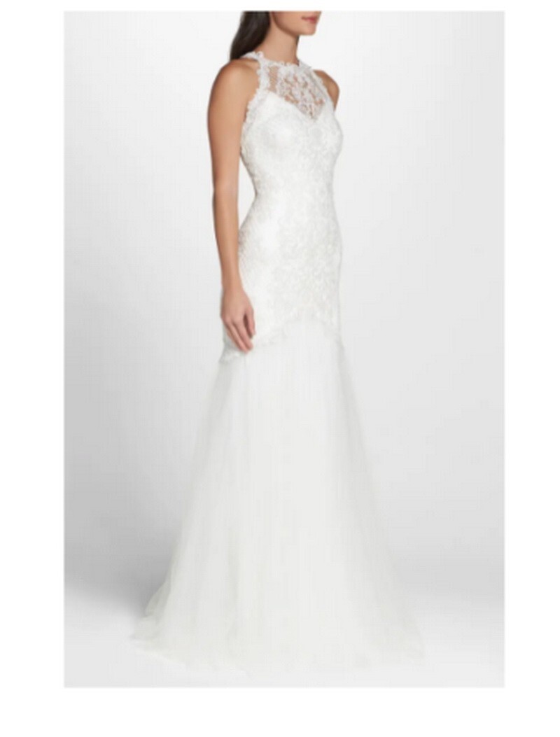 Tadashi Shoji Bridal Janey Lace Halter Mermaid Tulle Ivory Gown Sz 16 $878