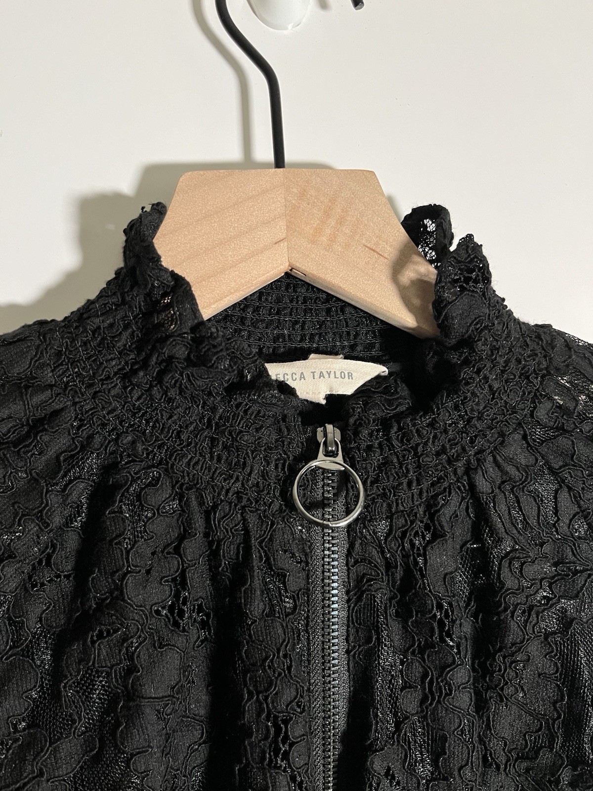 Rebecca Taylor Lace Full Zip Bomber Jacket Sheer Long Sleeve Gothic Elegant