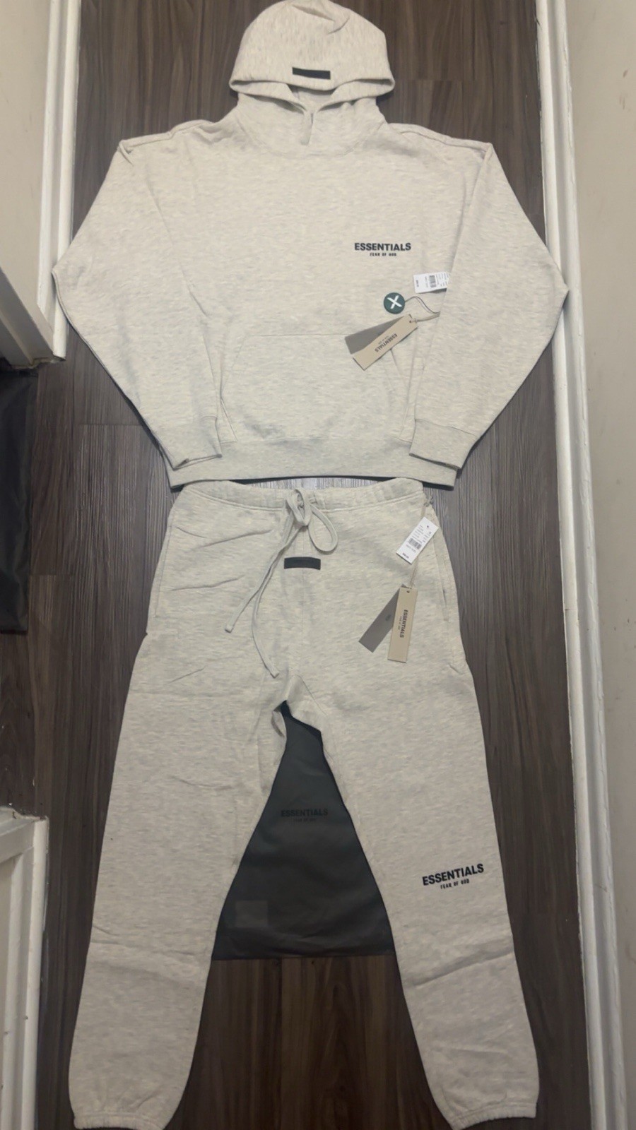 Fear of God Essentials Set Hoodie & Pants Light Oatmeal Size: M
