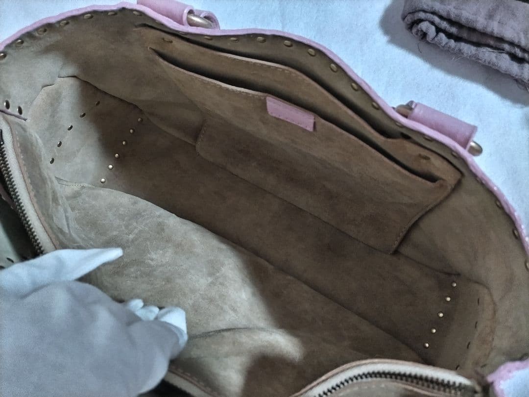 CELINE Boogie Bag Pink Genuine Leather Rare Studded Tote Authentic