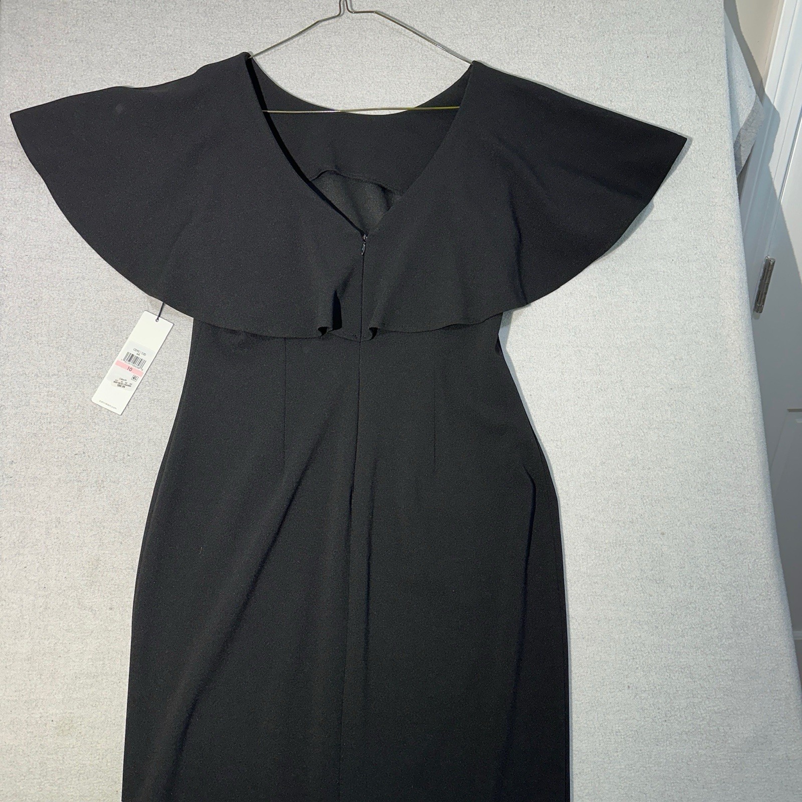 Calvin Klein Black Ruffle Flutter Sleeve V-Neck Sheath Knee Length Dress Size 10
