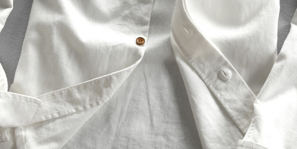 Cotton Linen Shirt Men Formal Retro Long Sleeve Mandarin Collar Frog Button Tops
