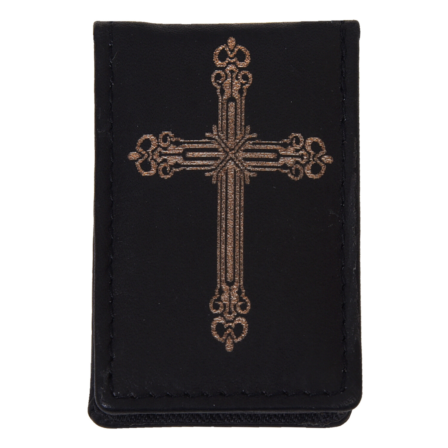 Leatherboss Genuine Leather Men Cross Print Strong Magnetic Money Clip, Black