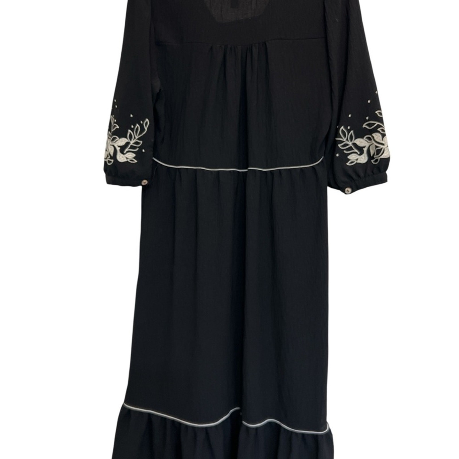 Figueroa & Flower Embroidered Boho Midi Dress Black Size Small