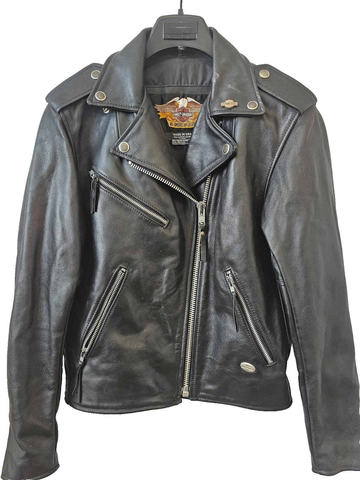 Harley Davidson Womens Small Black Leather Moto Biker Riding Jacket USA Zip YKK
