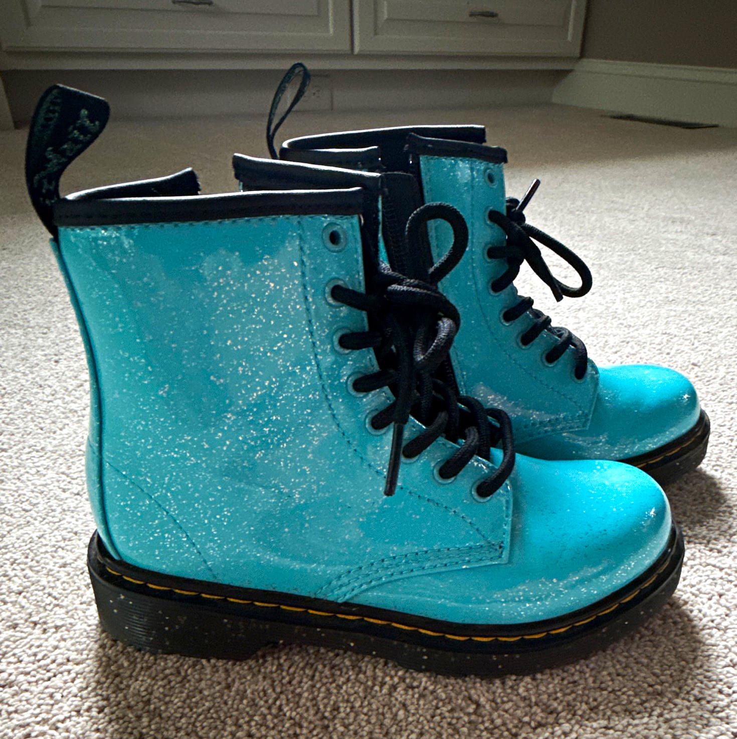 Dr. Martens 1460 Kids Blue Patent Leather Lace-Up Zip Combat Boots US 1 UK 13