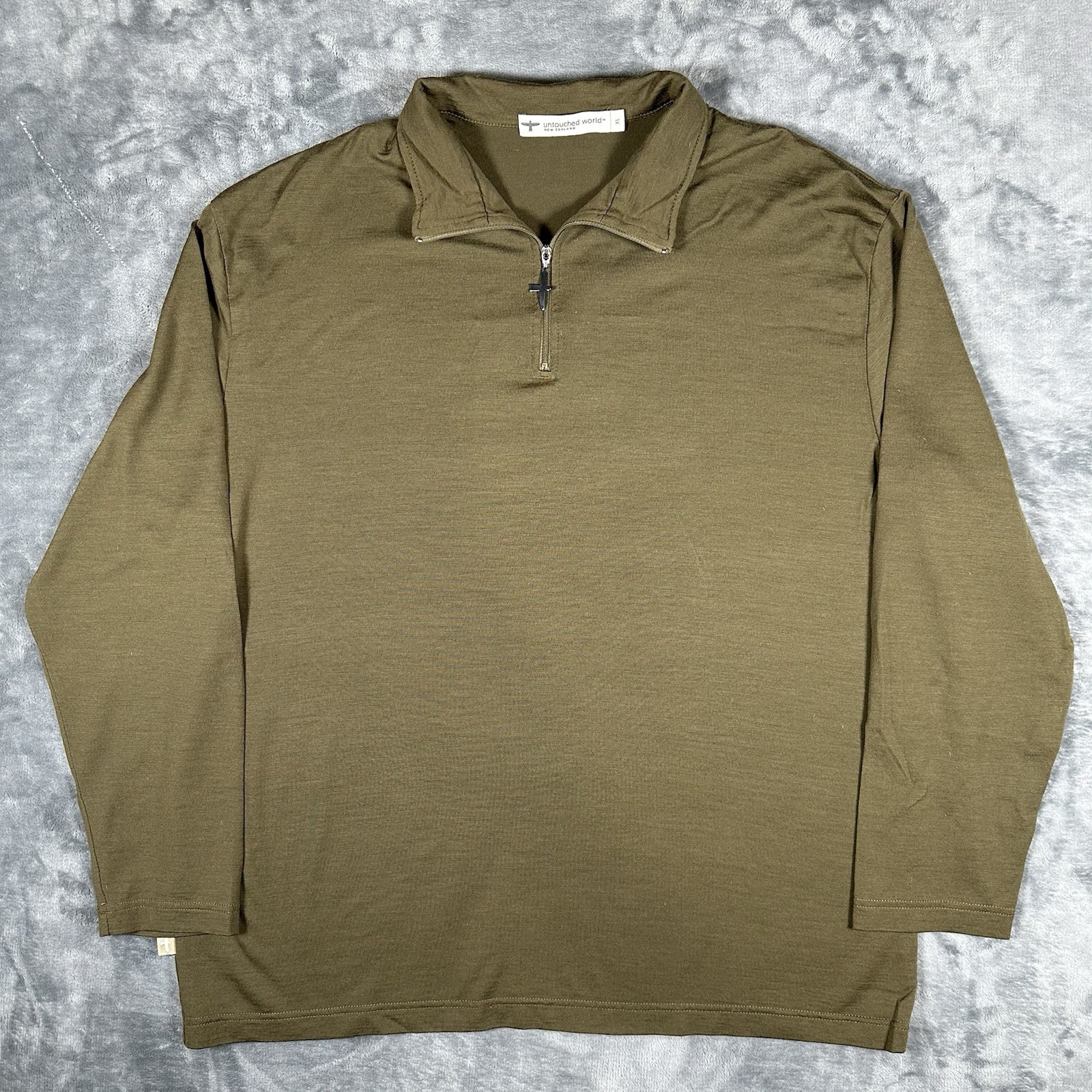 Untouched World Sweatshirt Mens XL Olive Green 1/4 Zip Pullover Zip Merino Wool