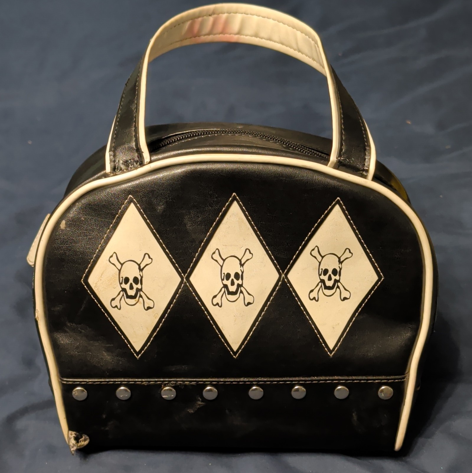 Demonia Skull Gothic Top Handle Satchel Zip Closure Black/White Silver HW