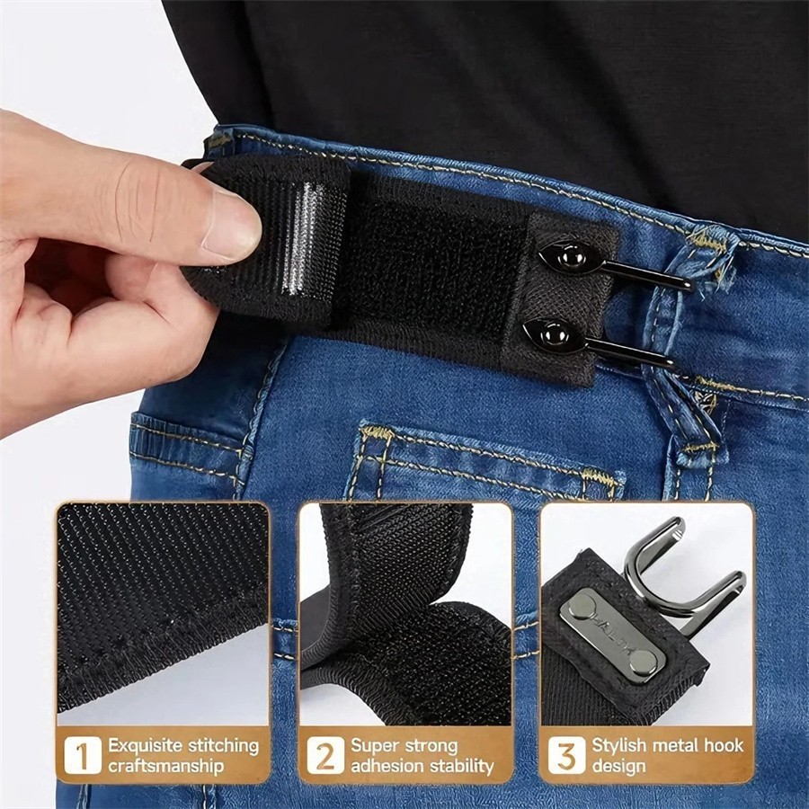 1-3PCS Tactical Metal Hook Elastic Belt Buckle-Less Invisible Waist Belt Closure