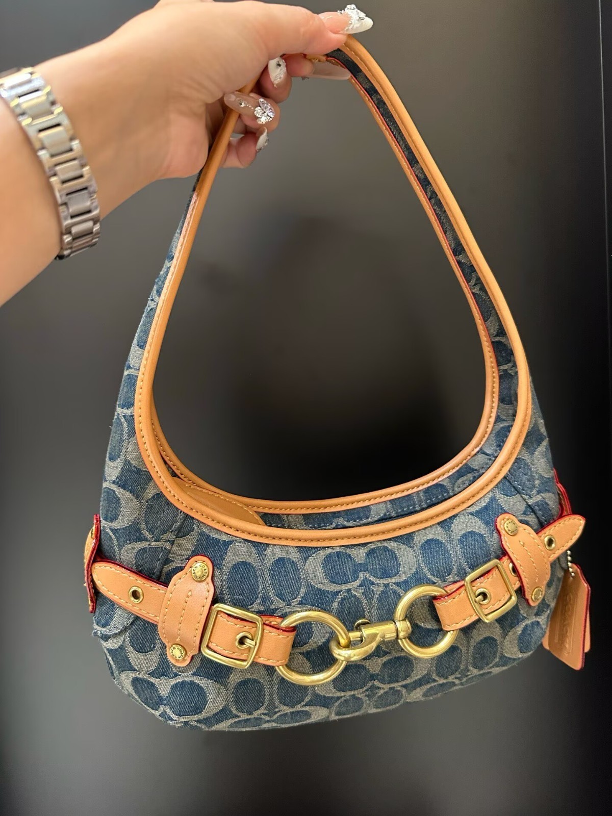 NEW Coach Belted Ergo Shoulder Bag 26 Signature Regenerative Cotton Denim CEN94