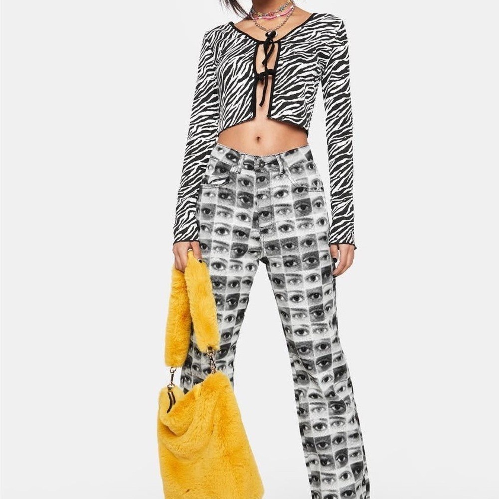 Revolve- pretty garbage Zebra Print Ribbed Knit Tie Top | size S