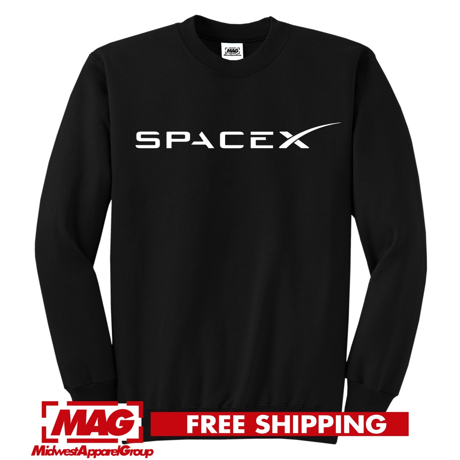 SPACE X BLACK CREWNECK Logo Tech Rockets Cool Space Mars Sweatshirt Falcon Force