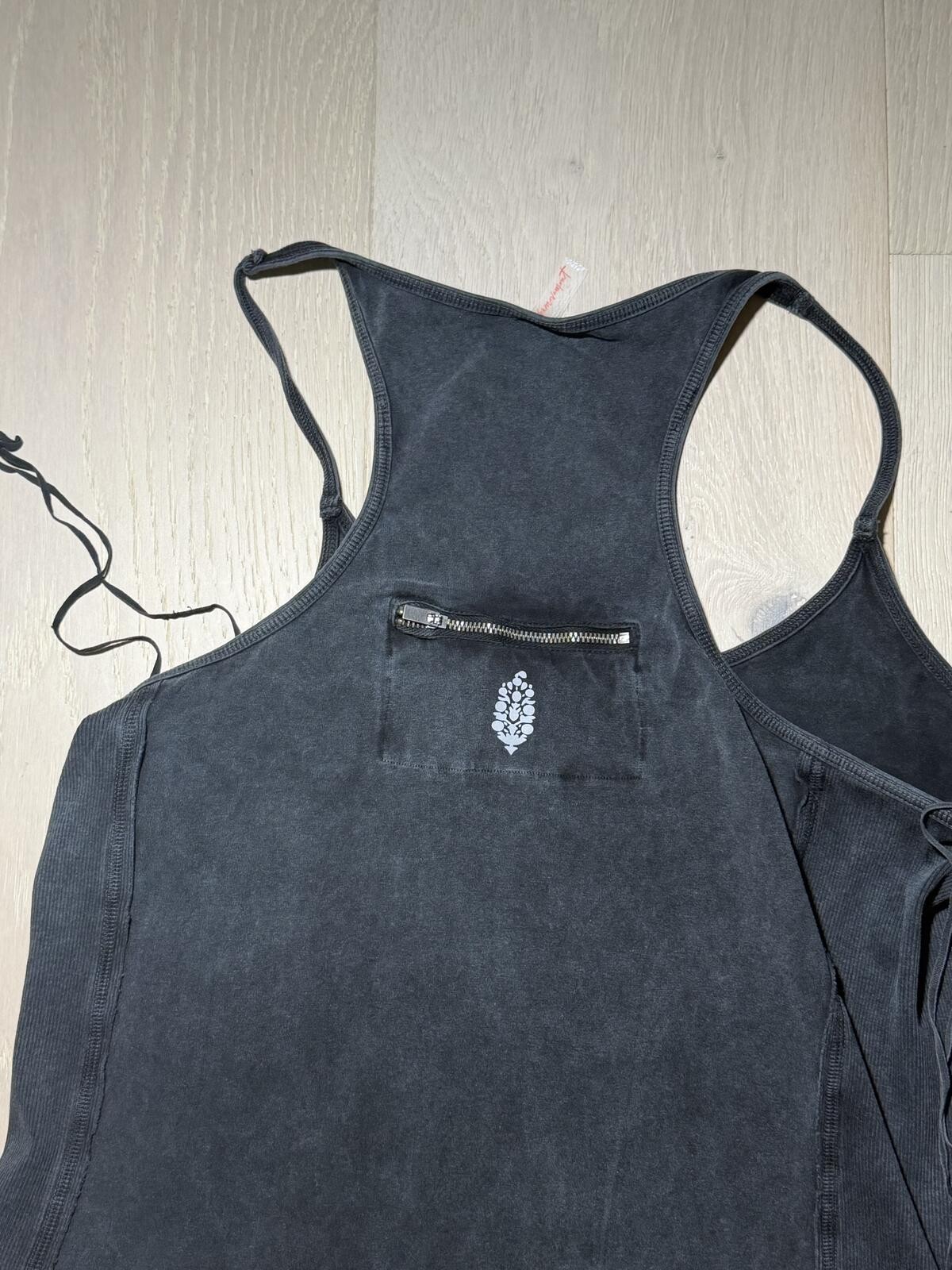 Free People Movement Washed Black Racerback Maxi Dress Zip Pocket Large