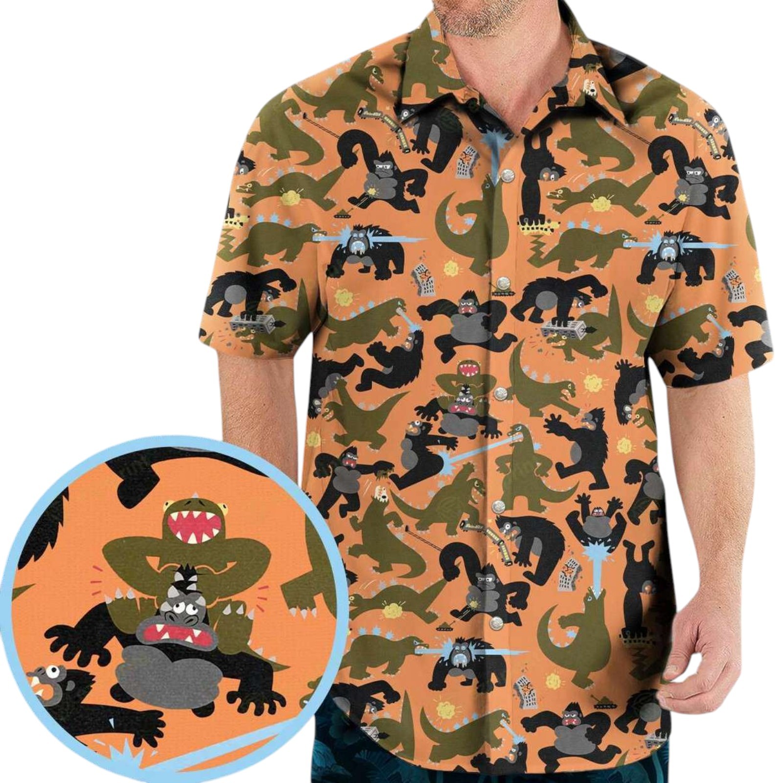 Giant Battle King Kong vs Godzilla Kaiju Monsters Hawaiian Shirt_cpc_2-Ph