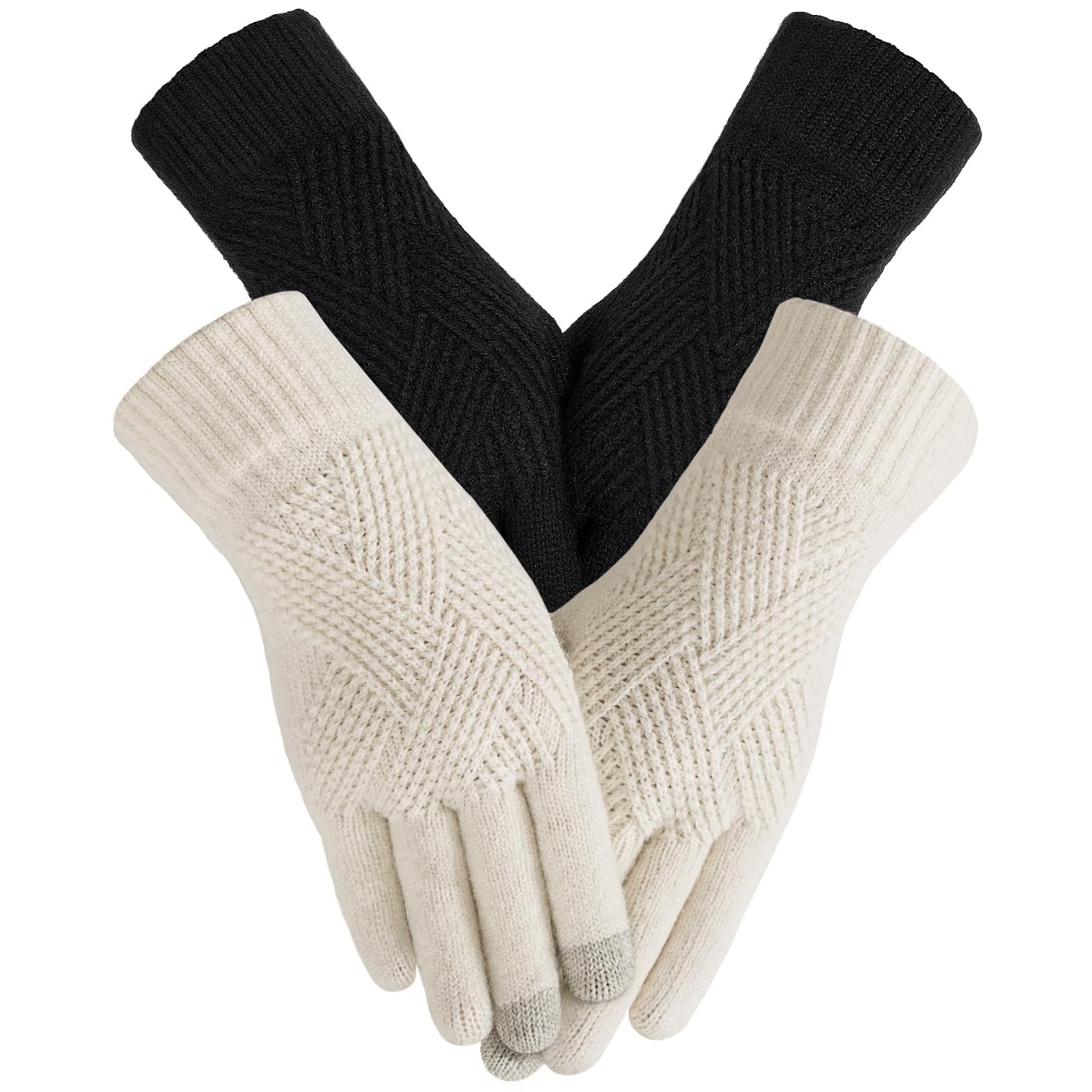 Tavaleu Womens Winter Gloves 9.1″ (length), 3.5″ (palm width), Black & Beige
