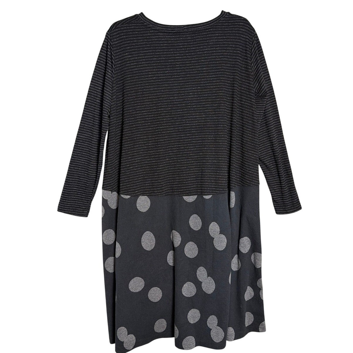 Alembika Fallon Shift Dress Size 1 Stripes Polka Dots Gray Black Lagenlook Style