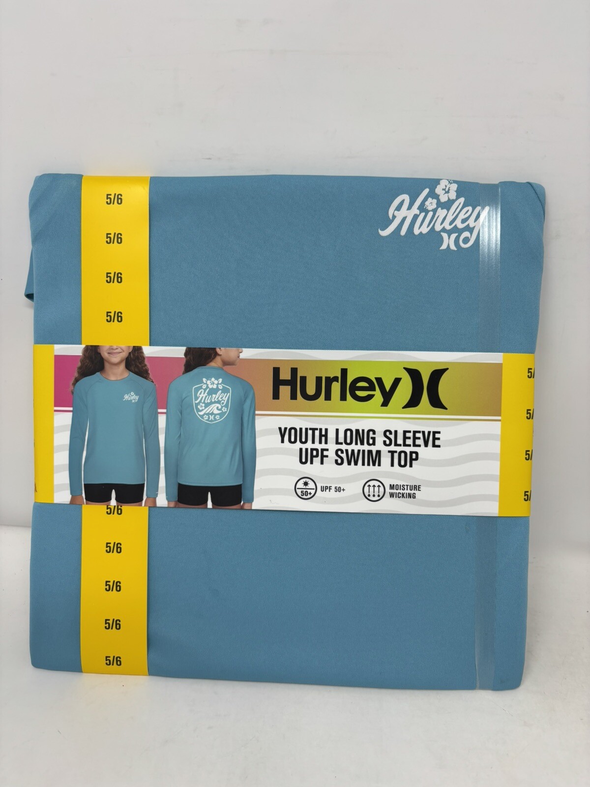 Hurley Youth Girls Long Sleeve UPF 50+ Turquoise Waves Swim Shirt 5/6 NWT READ