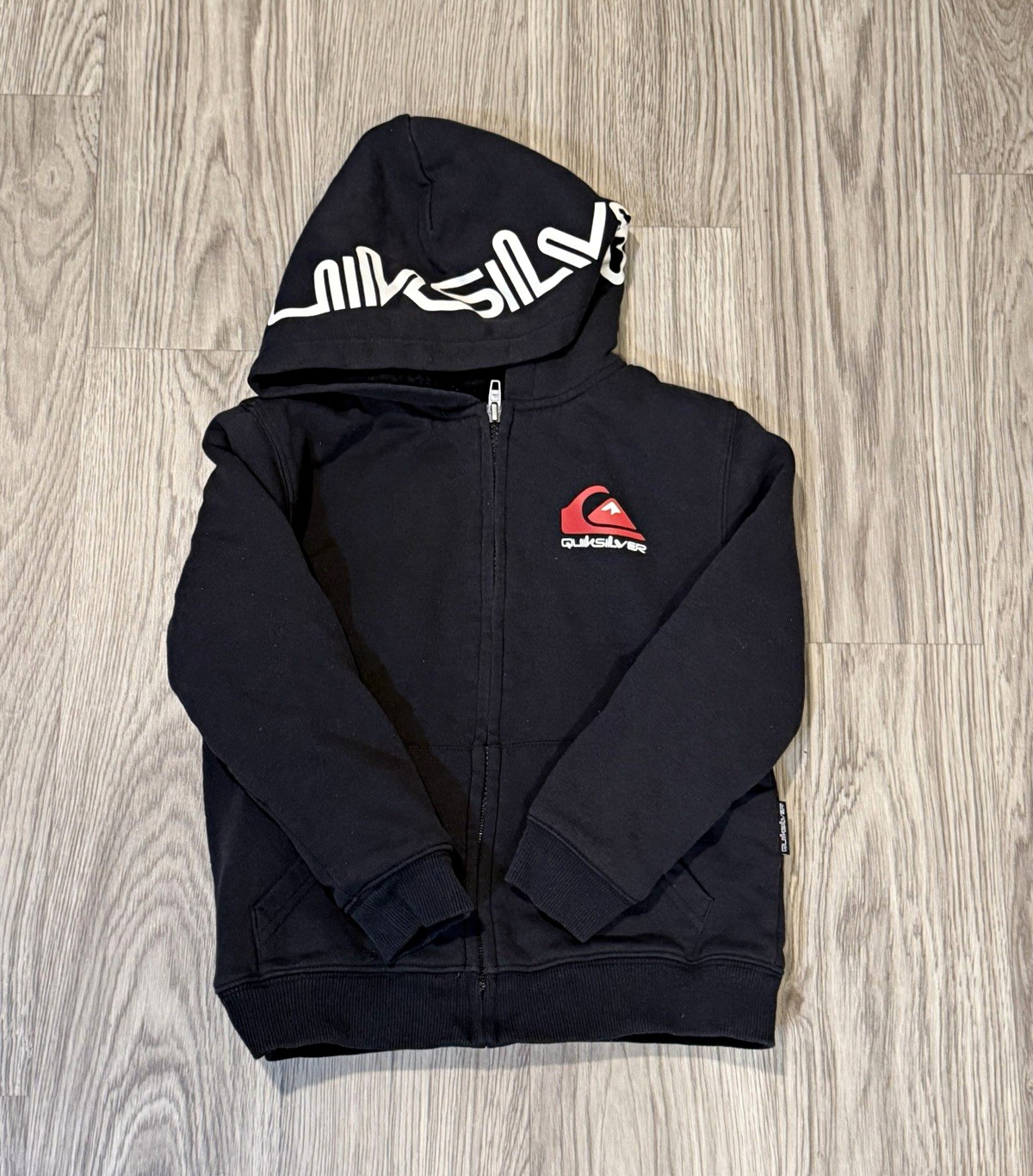 Quiksilver Boys Full Zip Hooded Hoodie w/ Pockets Logo Black XS (5/6)