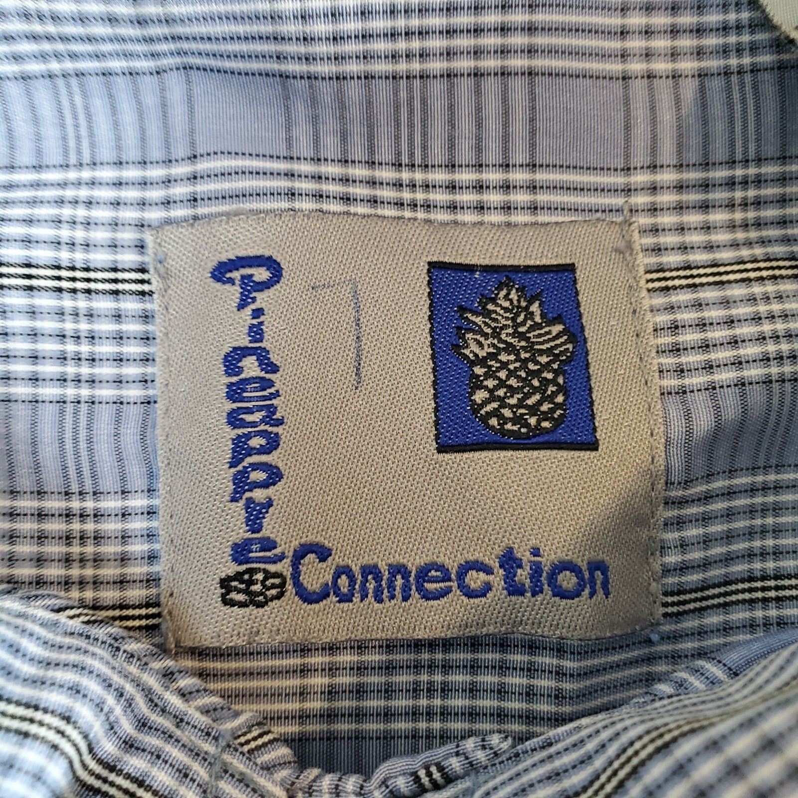 Pineapple Connection Blue Plaid Polyester Small Button-Up Casual Beach Shirt Top