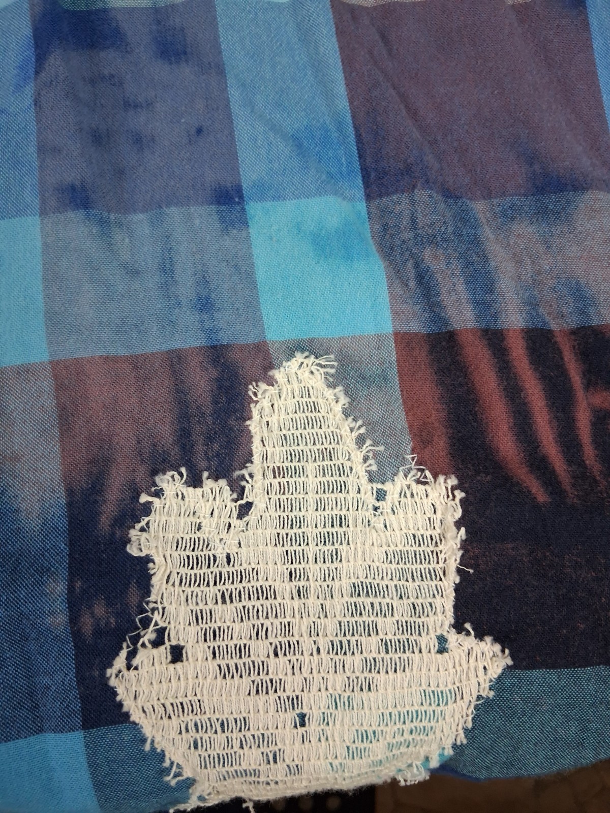 Upcycled Flannel Shirt Shacket Womens M Bleached Mushrooms Lace Crochet Cottage