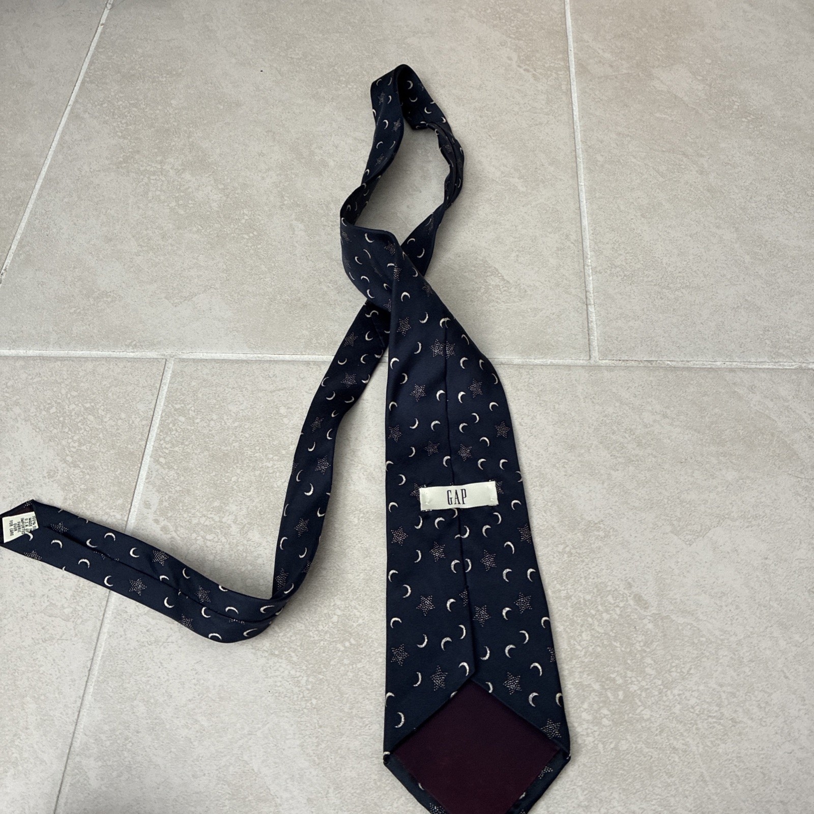 GAP Mens Tie Blue Stars Moon Geometric One Size Silk Classic Vintage 90s USA