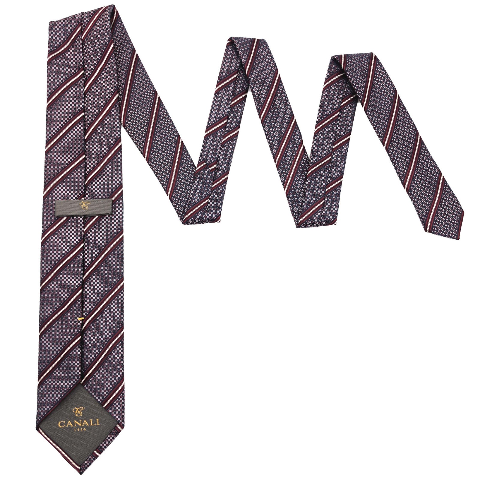 Canali Burgundy Red White Blue Striped Silk Italy Tie Necktie 3.25 x 60