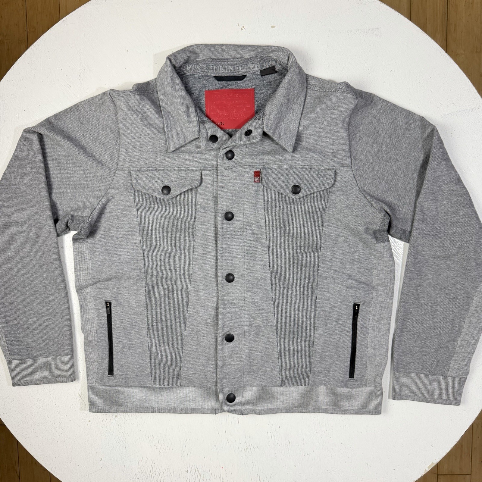 Levi’s engineered commuter knit Mens Large L Jacket Grey Trucker Premium Jeans
