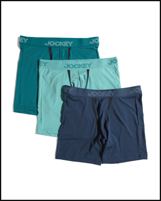 Jockey Men’s Boxer Briefs 3 Pack Medium 32-34 Blue Teal Chafe Proof Pouch New