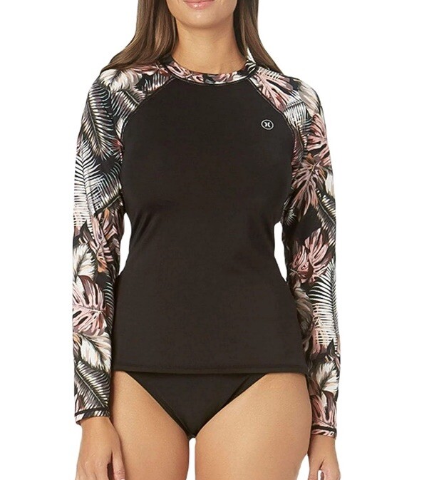 Hurley UPF 50+ Long Sleeve Pull Over Rash Guard Scattered Palm Size Small NEW