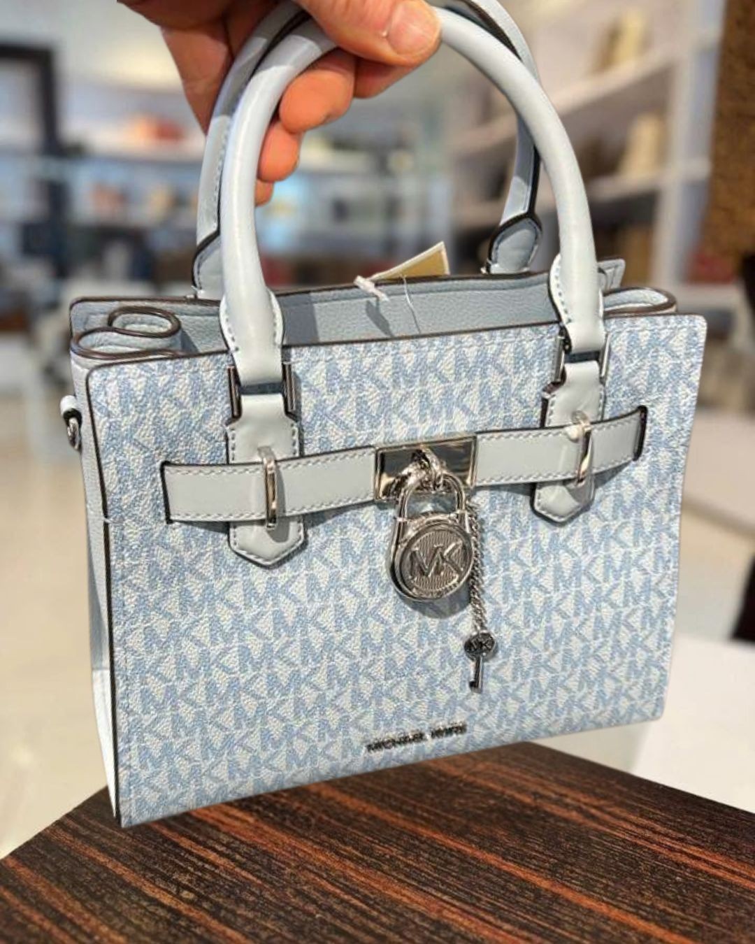 Michael Kors Hamilton Women Small MK Logo Crossbody Satchel Purse Bag Pale Ocean