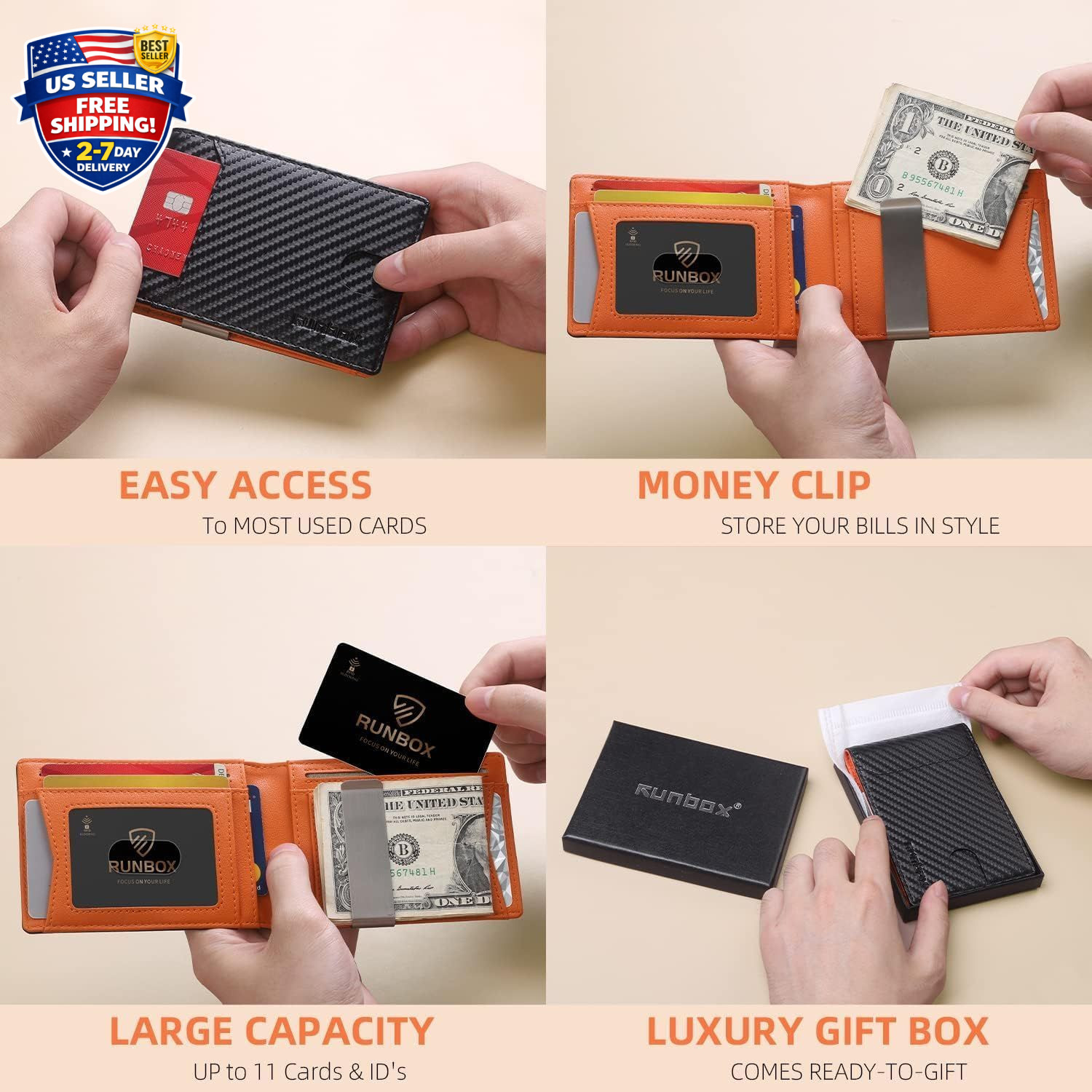 Billetera Hombre Carteras De Cuero Men Minimalista Delgadas Bloqueo Rfid Para…