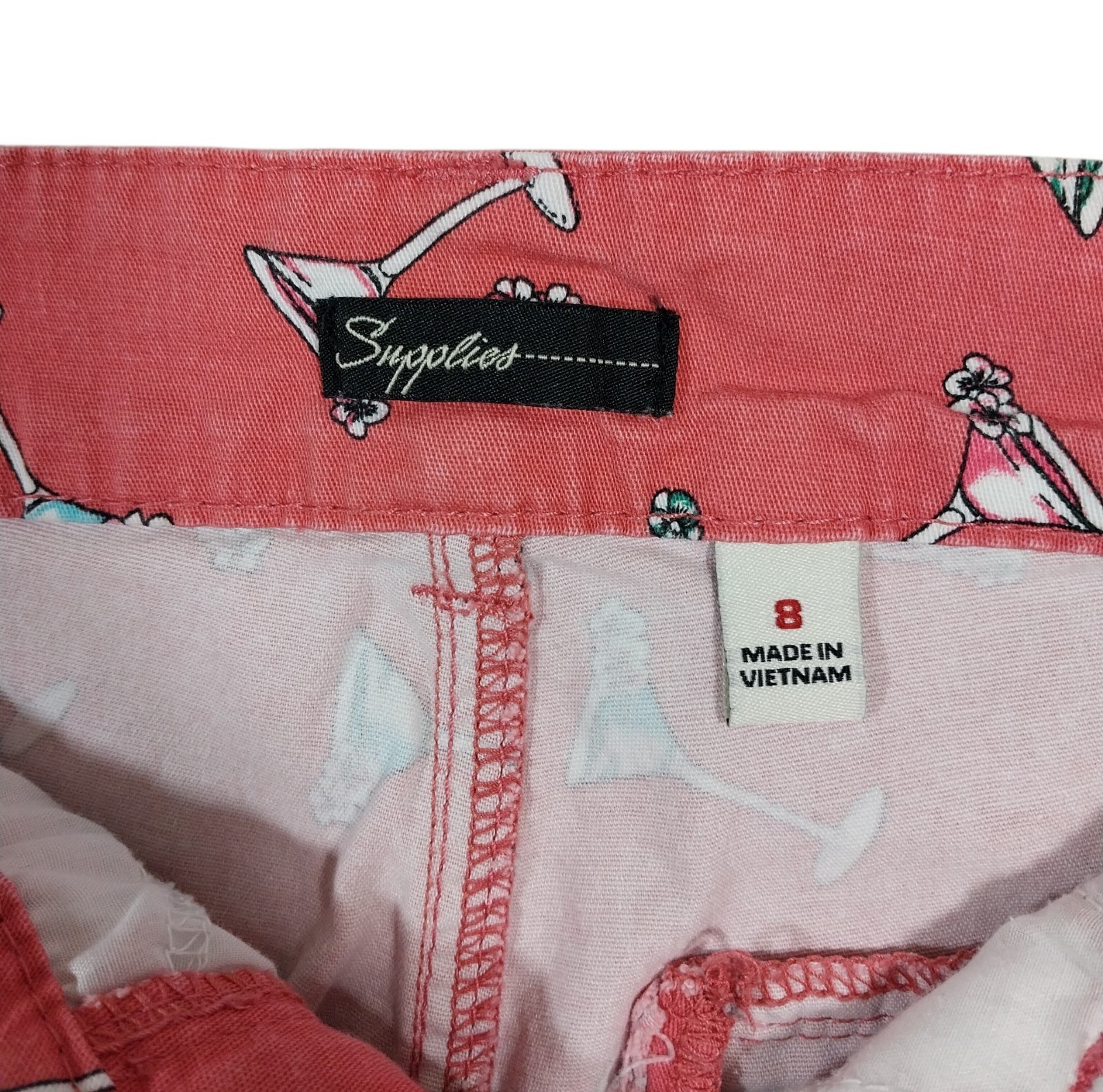 Supplies Shorts Womens 30 Size 8 Pink Martini Print Pockets Stretch Casual