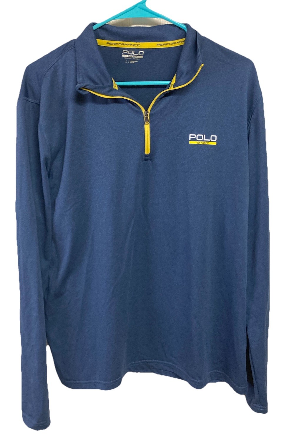 Men’s Polo Sport 1/4 Zip Pullover Performance Moisture Wicking Blue Size Large