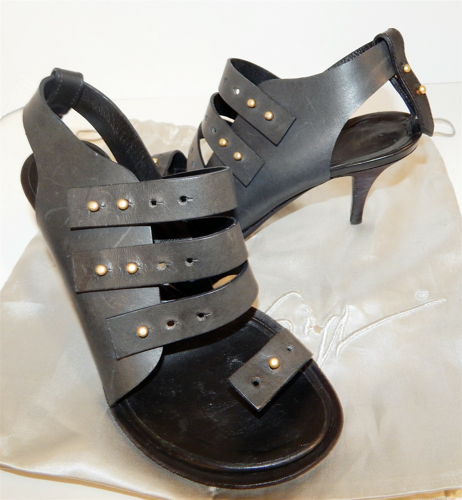 Giuseppe Zanotti Thakoon Black Leather Strappy Gladiator Open Toe Heels 37 6.5M