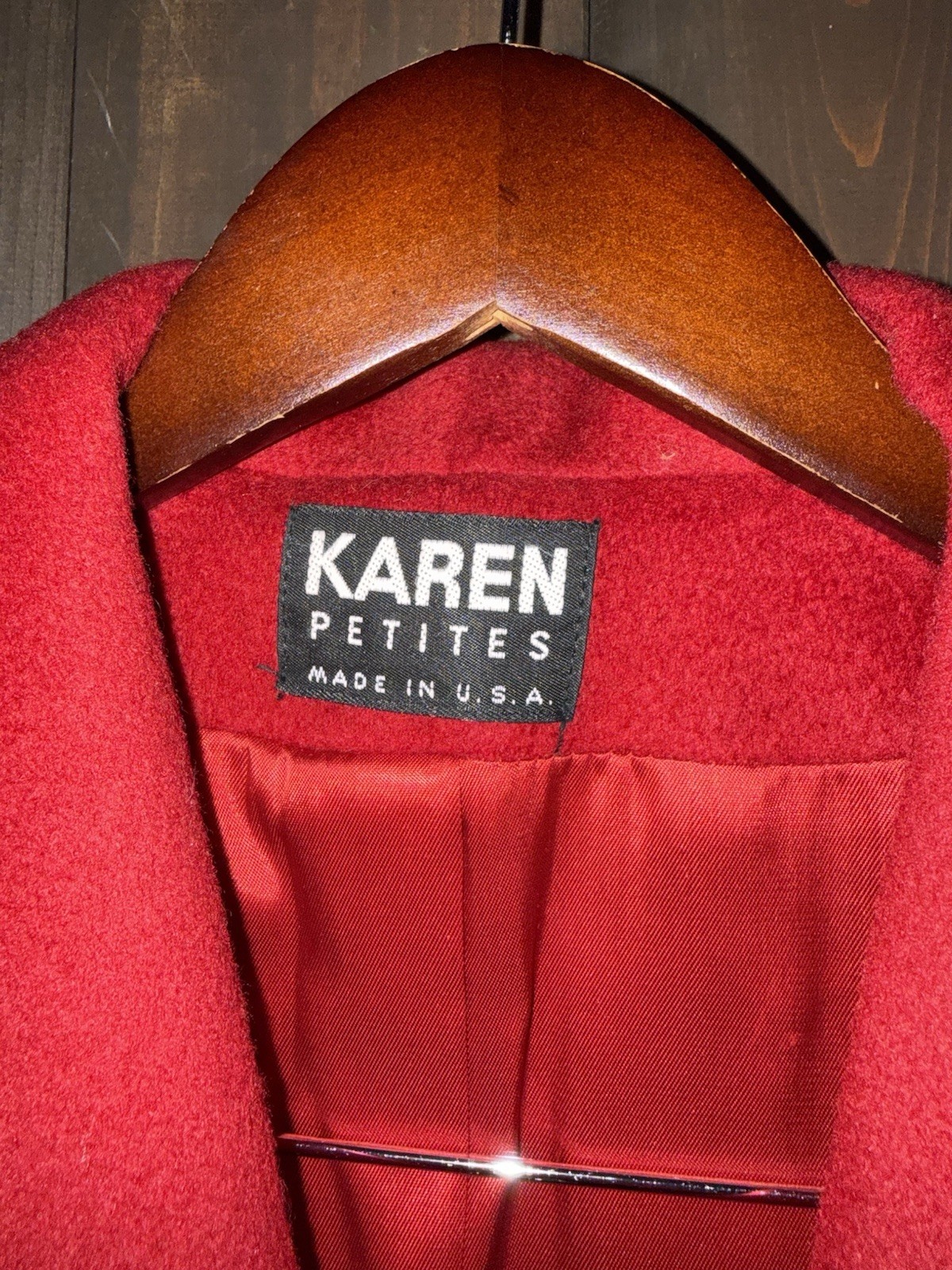 Vintage Karen Petites Red Wool Coat Made In USA Measurements In Pictures