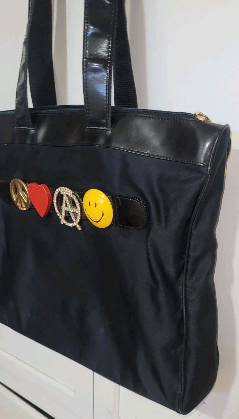 Vintage Moschino Redwall Black Nylon & Leather~Peace, Love,Anarchy, Happiness