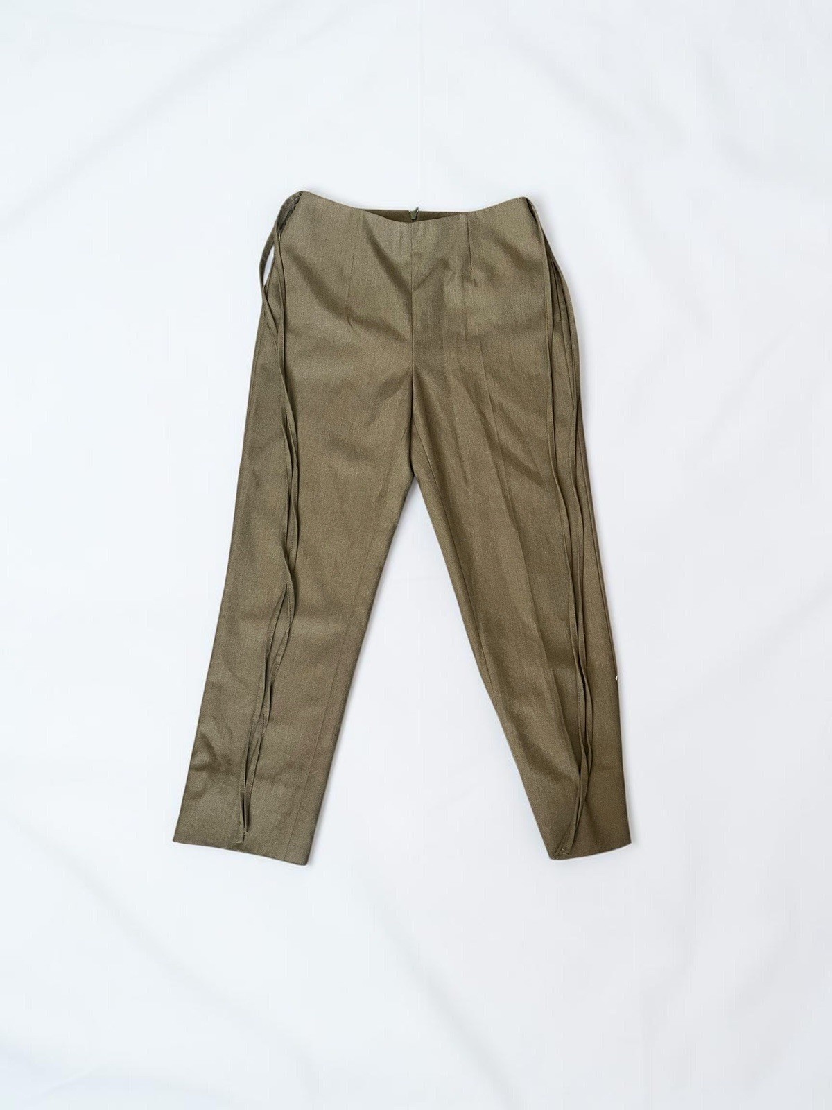 MM6 Maison Margiela Wool Blend Cropped Olive Trousers Sz IT 38 US 2 Tie Details