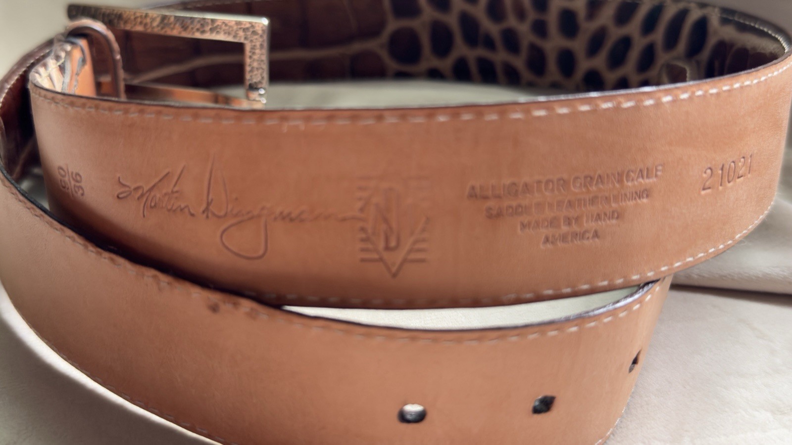Martin Dingman Alligator Grain Calf Leather Belt 36 Brown USA Brass Buckle