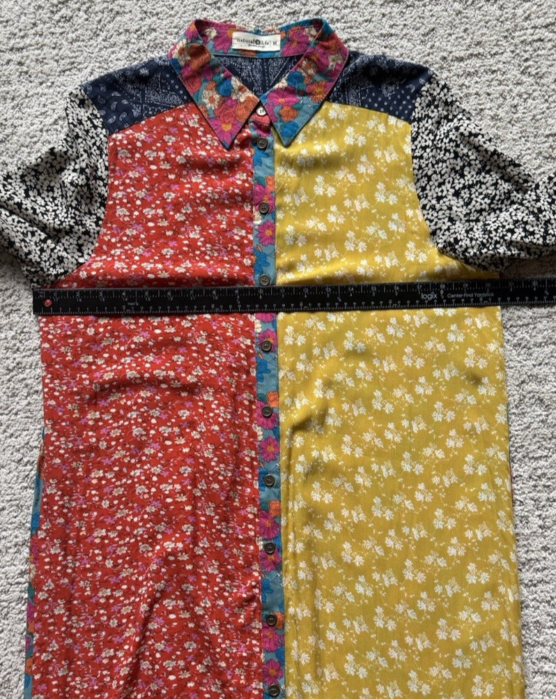 Natural Life Esme Patchwork Mixed Print Floral Maxi Shirt Dress Boho Artsy Sz M